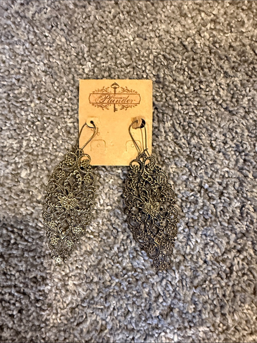 Plunder Antique Gold Filigree Teardrop Dangle Earrings